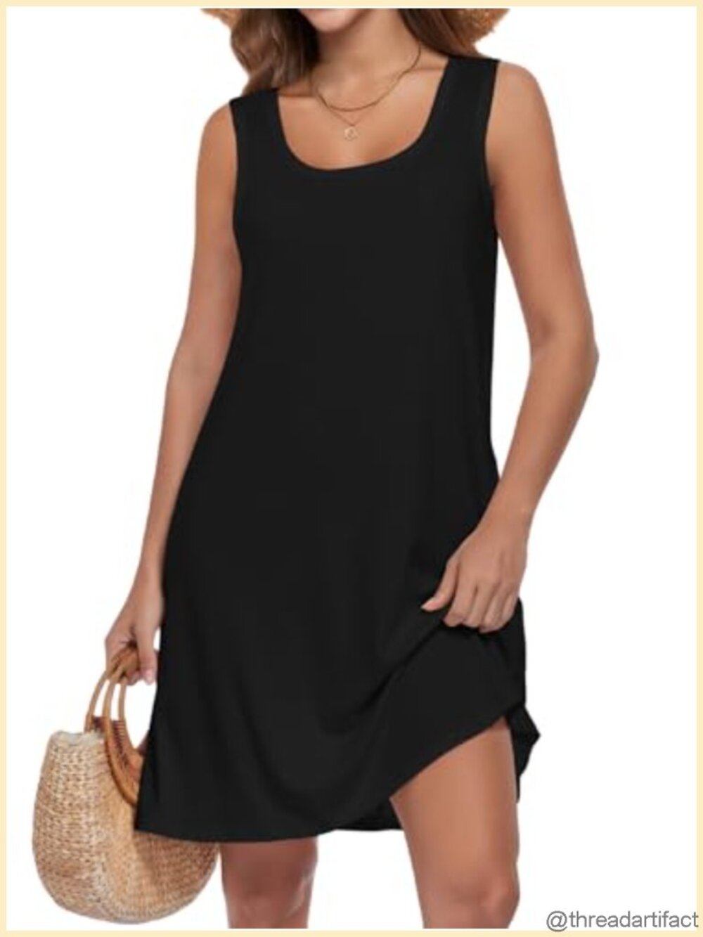 Women's Summer Sleeveless U Neck A-Line Dress with Pockets Knee Length